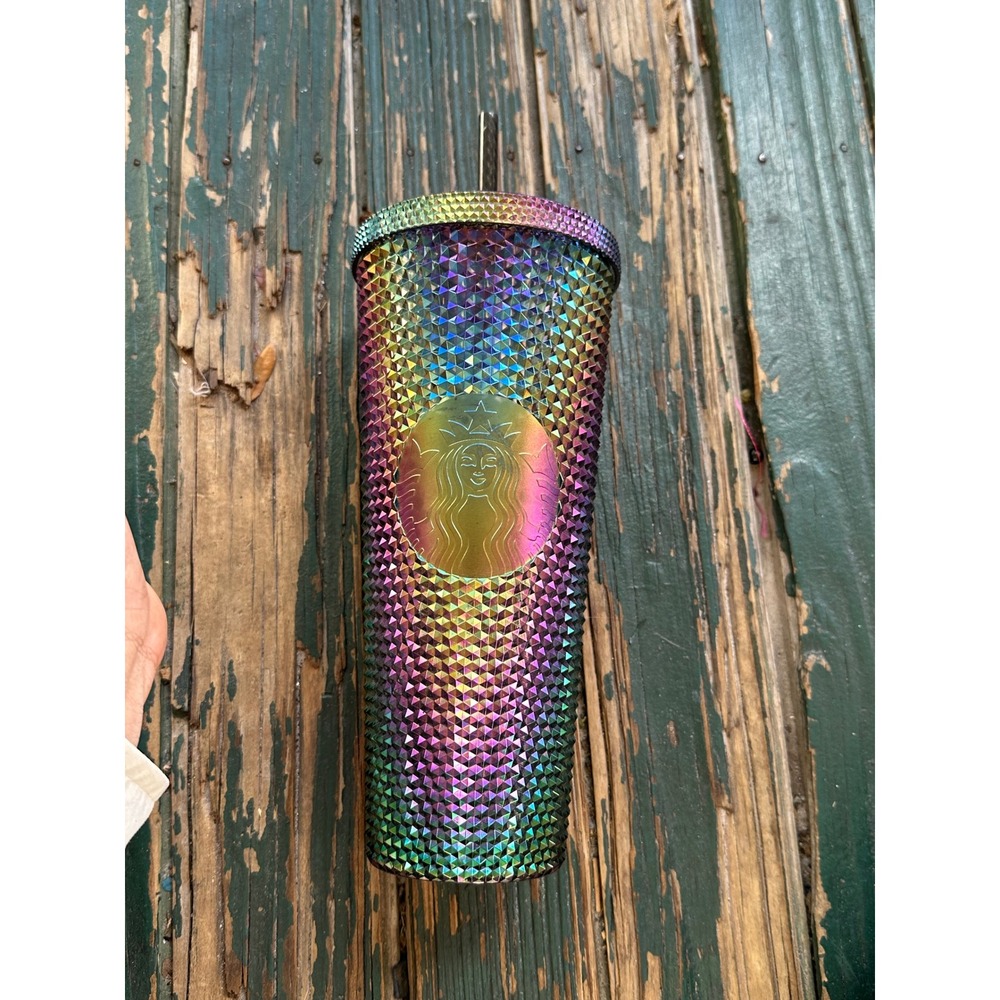 Starbucks Iridescent Oil Slick Studded Tumbler 24oz Rainbow Cold Cup 011145245